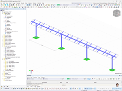Visualización de un modelo de RFEM de una estructura de acero para soportar un sistema fotovoltaico.