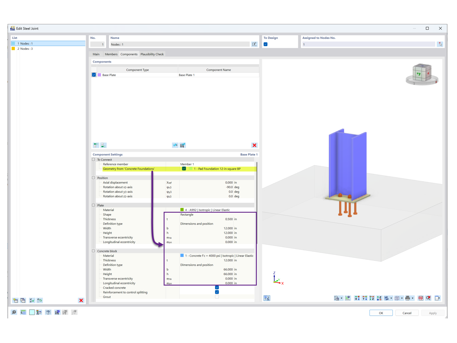 Geometría de cimentaciones de hormigón