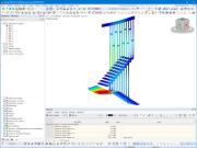 Modelo de las escaleras B en RFEM con caso de carga y deformaciones