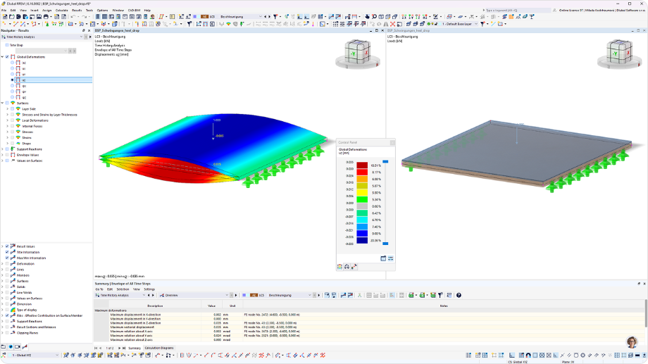 Losa de madera contralaminada en RFEM 6 con cargas superficiales y dimensiones para un análisis de vibraciones