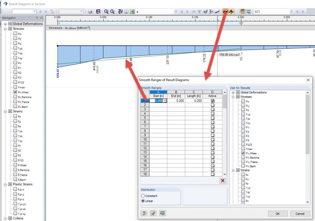 Glättungsbereiche in Schnitten definieren