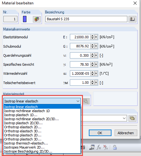 Materialmodelle in RFEM