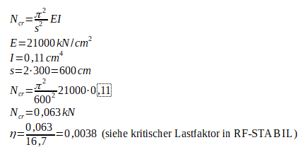 Handrechung kritischer Lastfaktor