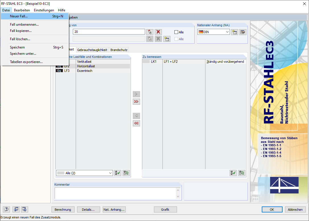Bemessungsfall anlegen