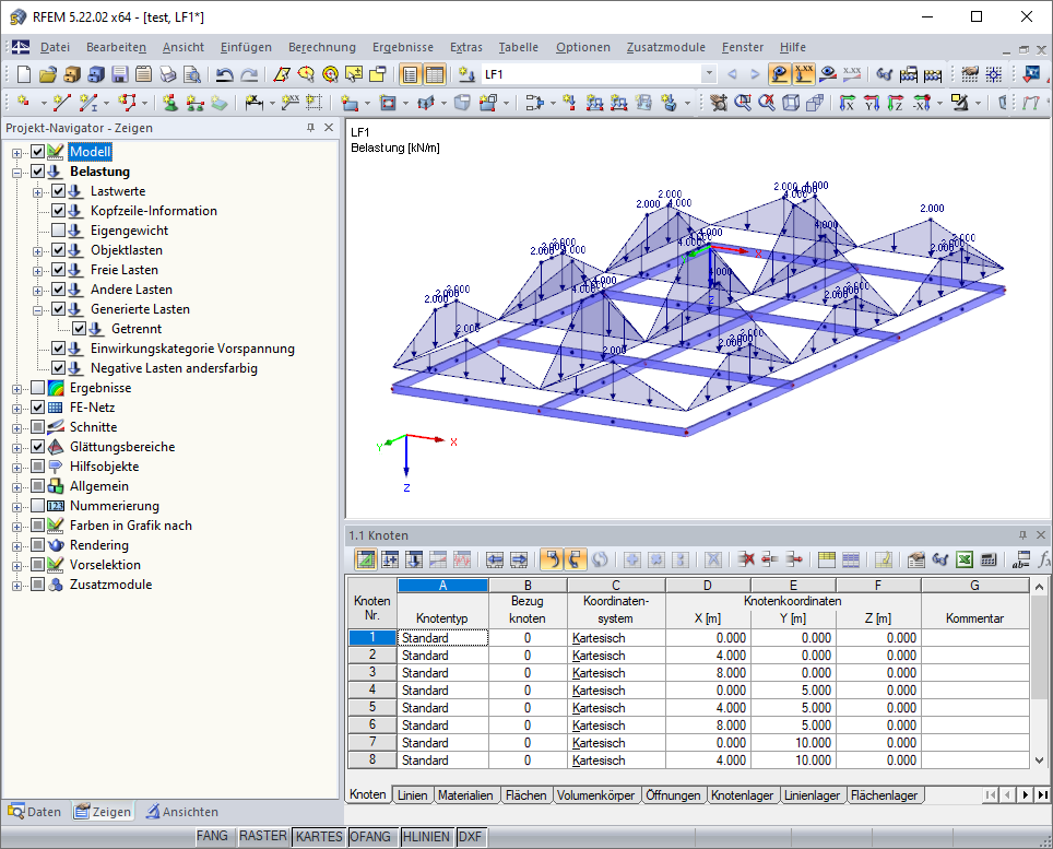 Anzeige Generierte Lasten