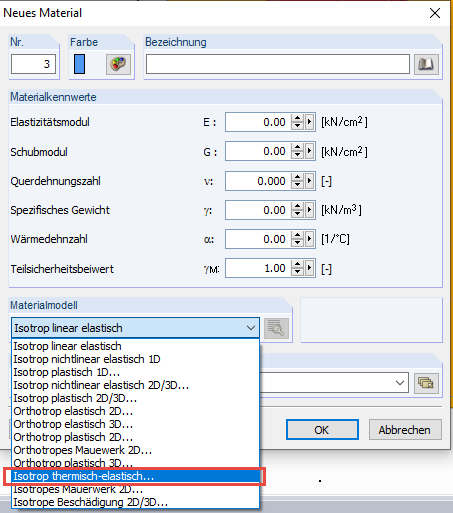 Thermoelastisches Material in RFEM