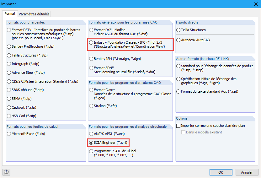 Interfaces IFC et XML