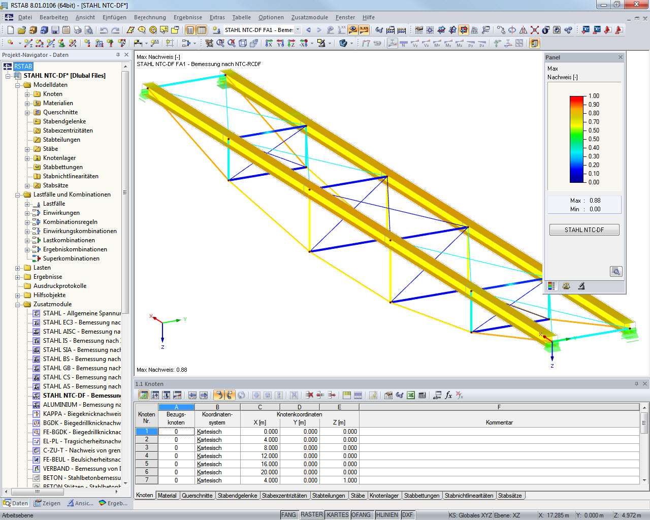 Résultats de calcul de RF-/STEEL NTC-DF dans le rendu 3D