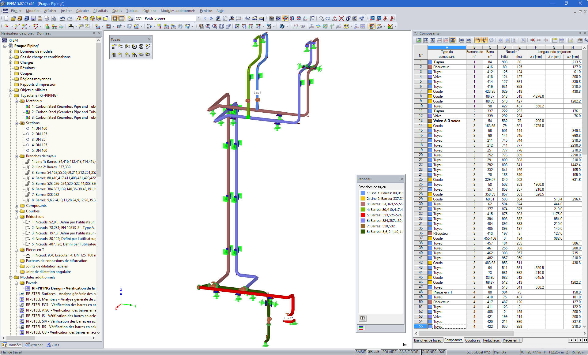 Aperçue d'une canalisation verticale incluant différents composants de tuyauterie