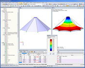 Structure de tente avant et après recherche de forme dans RFEM