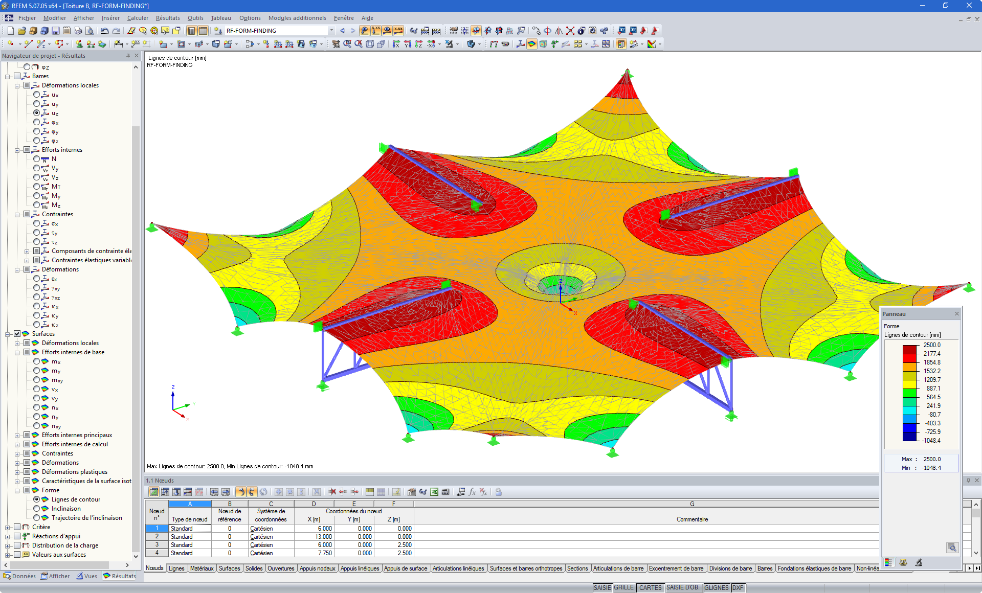 Recherche de forme pour une structure en acier et membrane