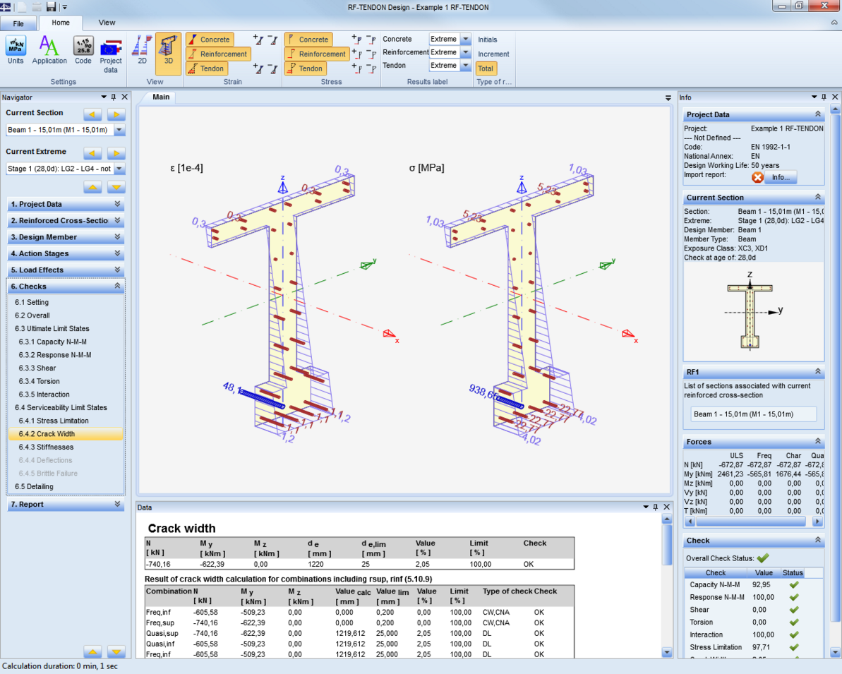 Vérification de l'ouverture des fissures selon l'Eurocode 2 dans RF-TENDON Design