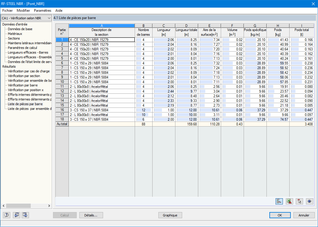 Maske 4.1 Stückliste stabweise