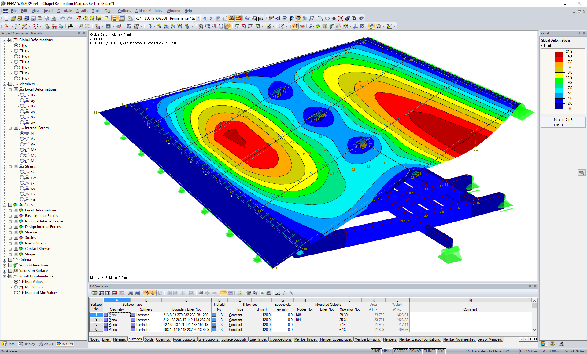Affichage des déformations dans RFEM (© Maderas Besteiro SL)