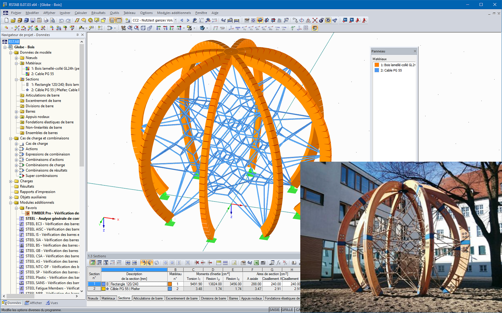 3D-Modell und Foto vom Seilspielgerät „Globe“ (© Screenshot: Dipl.-Des. Heinz Bornemann, Bad Bentheim / © Bild: Berliner Seilfabrik)