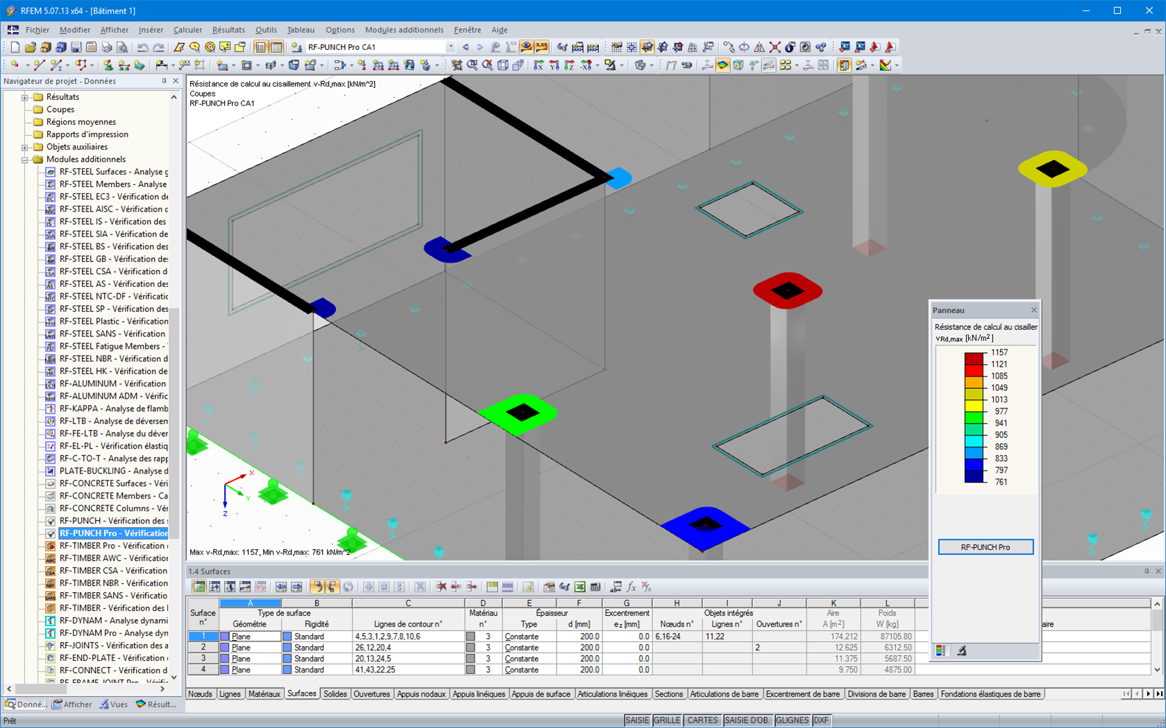 Ergebnisdarstellung für Durchstanznachweise an Wandenden und -ecken sowie Stützen im RFEM-Grafikfenster