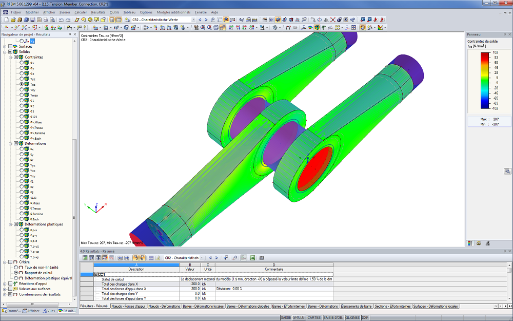 Stahlspannungsanalyse einer Zugstabverbindung in RFEM