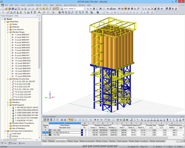 Modèle 3D de la structure porteuse de l'usine de mélange à sec dans RSTAB (© www.dw-ingenieure.de)