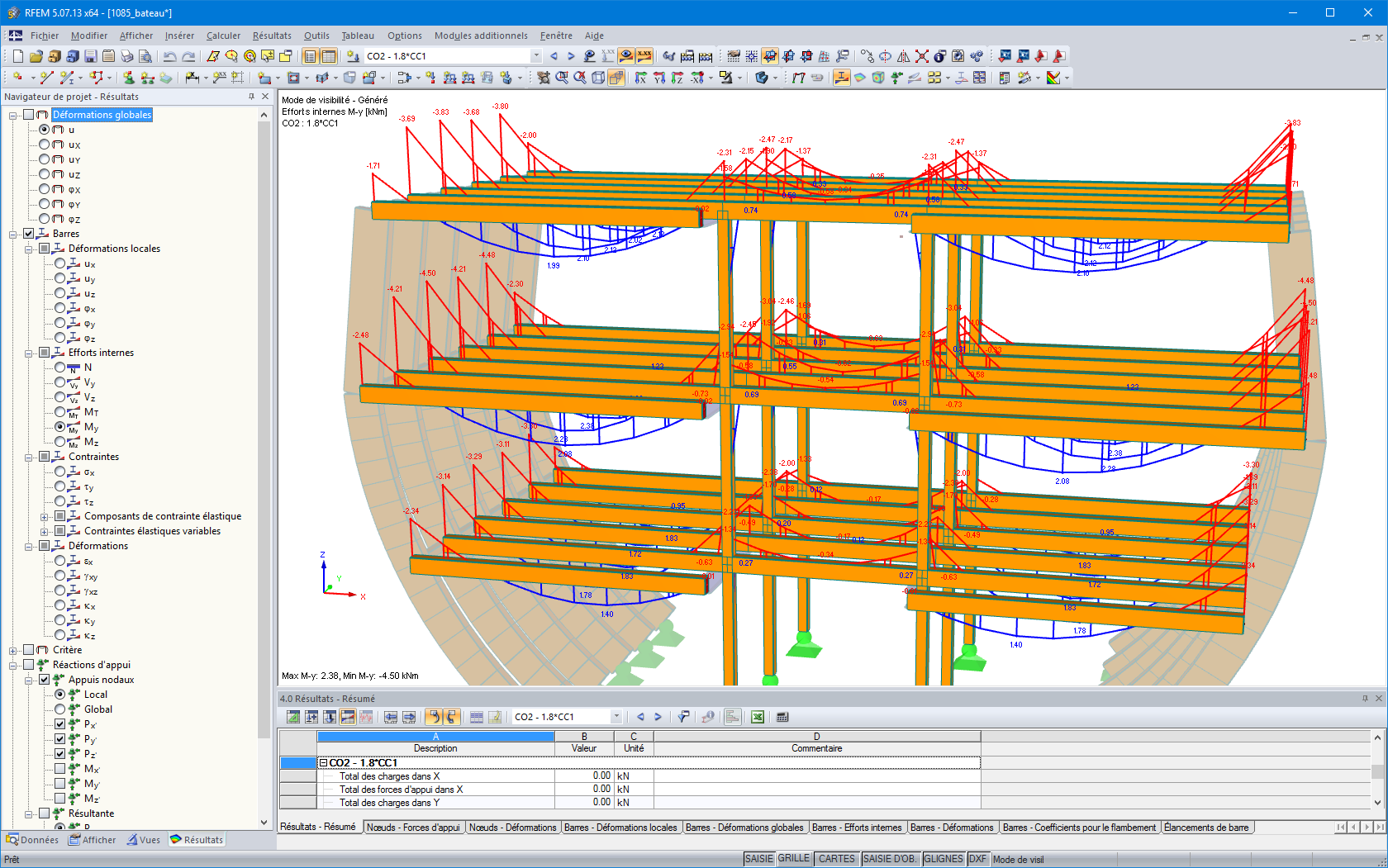 Moments fléchissants sur une structure interne