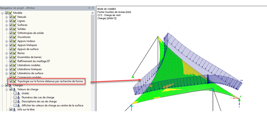 Option d'affichage activée : Topologie sur la forme obtenue par recherche de forme