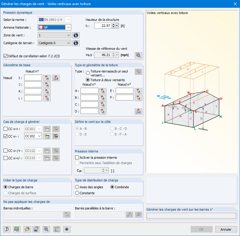 Windlast auf vertikale Wände mit Dach