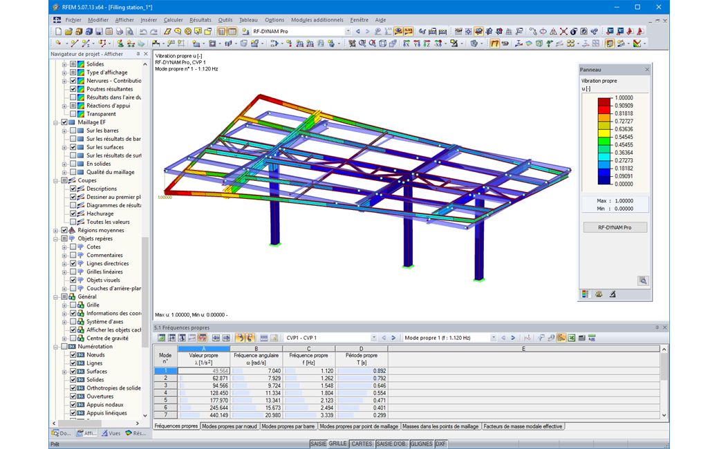 Affichage graphique des modes propres de vibration dans RFEM