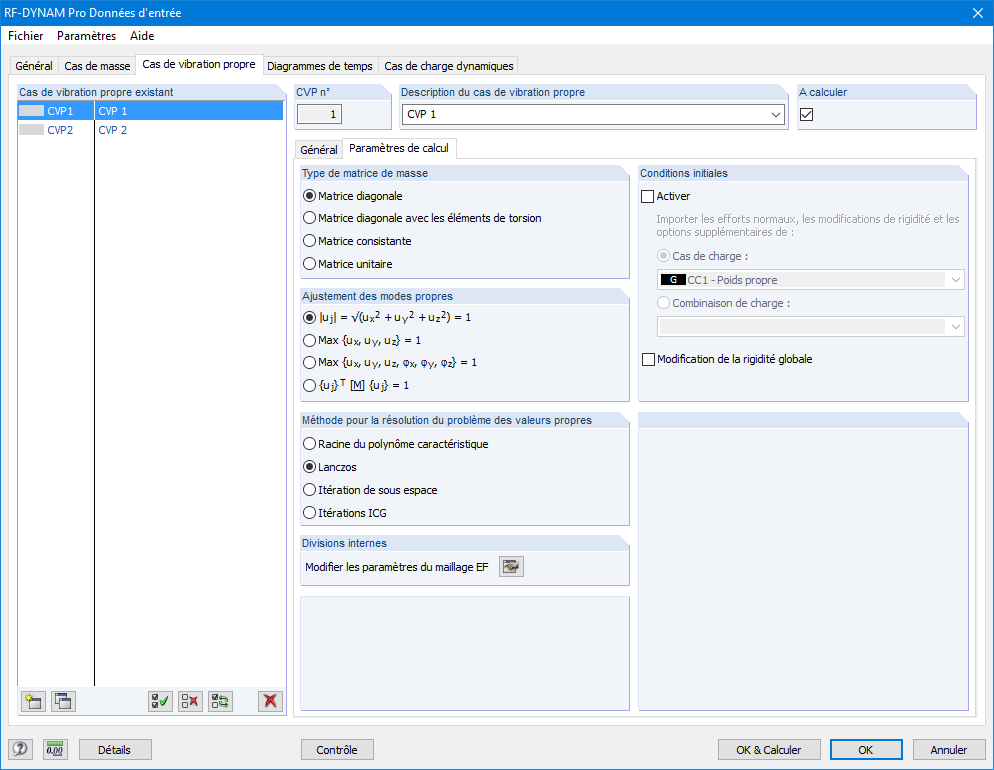 Berechnungsparameter für Eigenschwingungsfälle