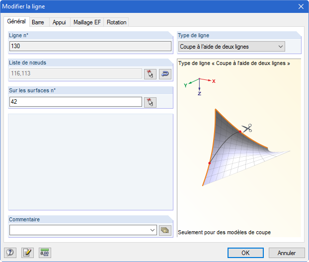 Zerlegung einer Membranfläche mit Hilfe des Linientyps "Schnitt mittels zwei Linien"
