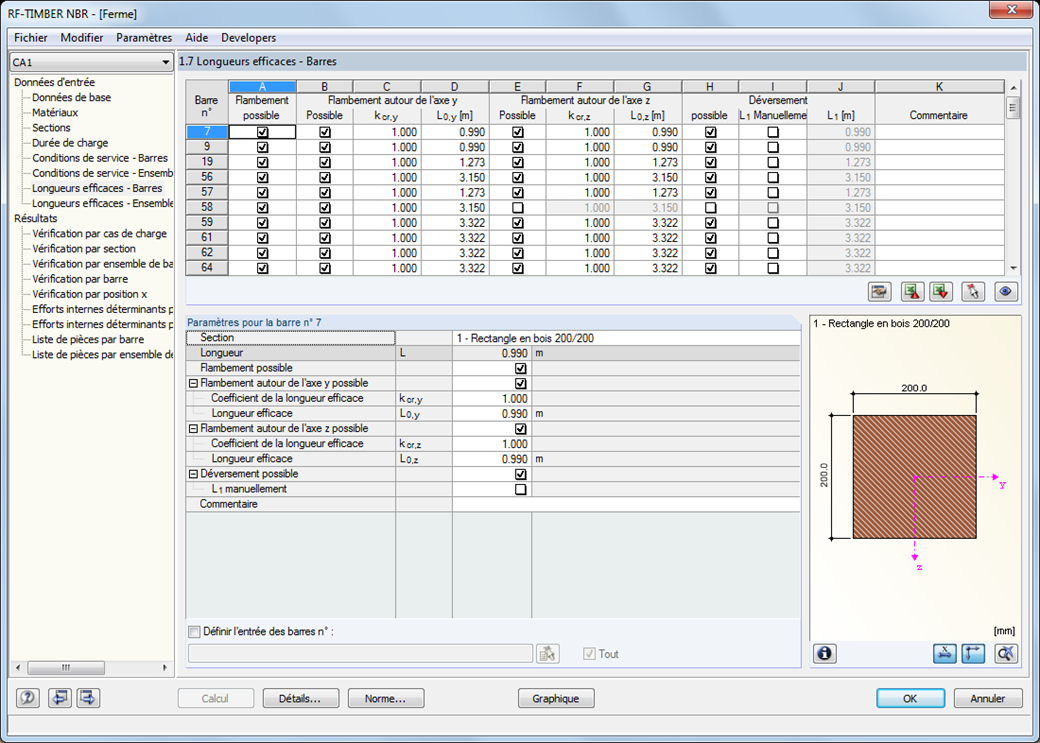 Fenêtre de module 1.7 Longueurs efficaces - Ensemble de barres