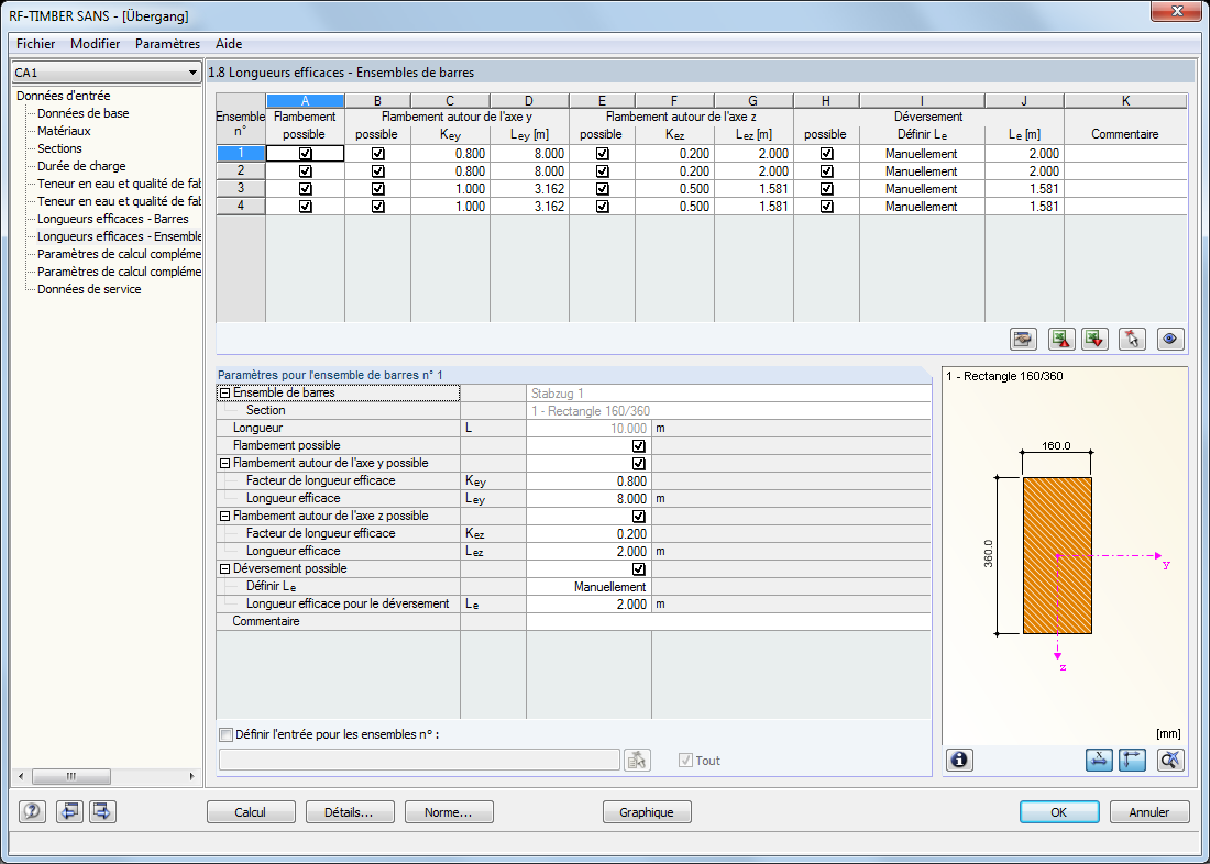 Tableau 1.8 Longueur efficace - Ensembles de barre