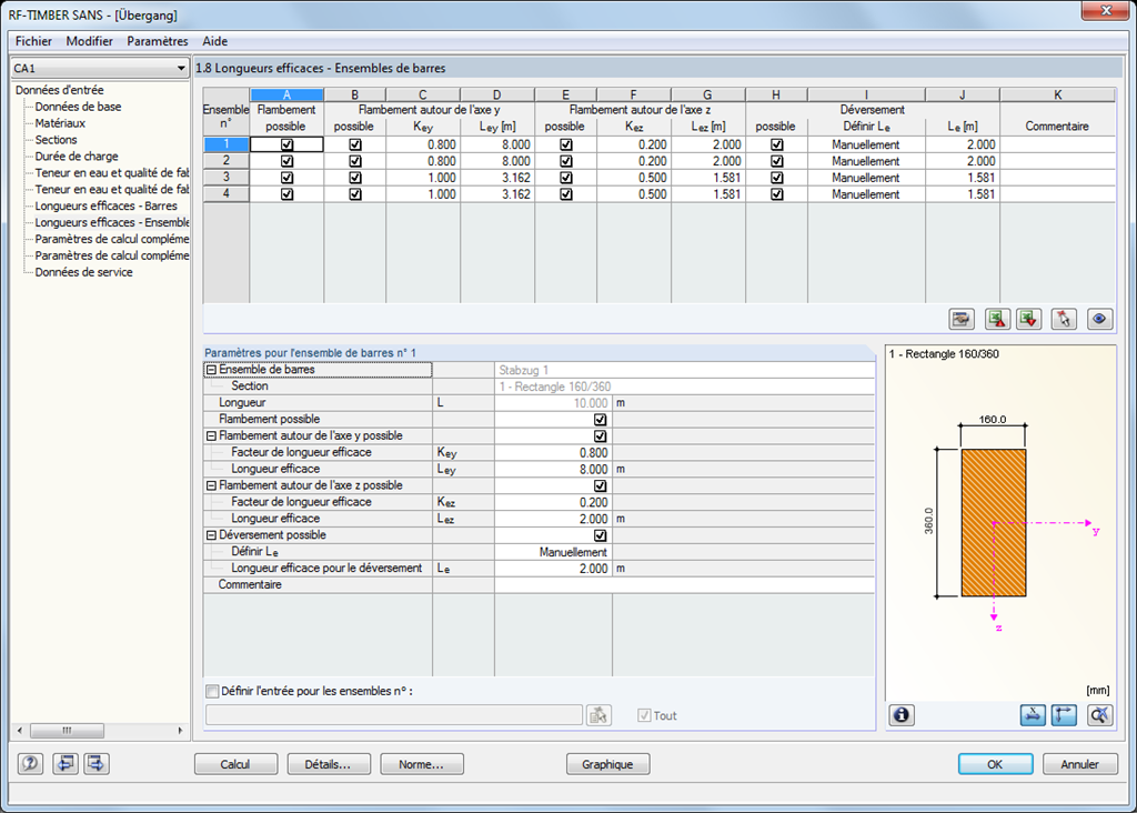 Tableau 1.8 Longueur efficace - Ensembles de barre