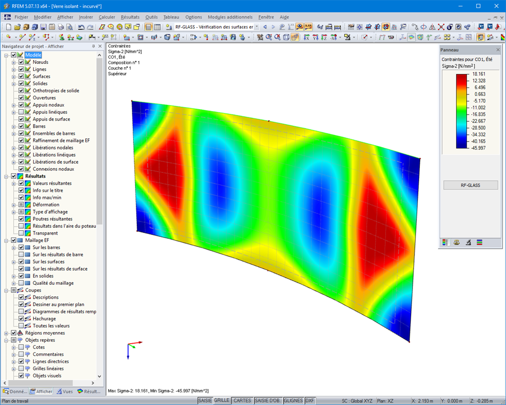 Résultats dans RFEM graphique - Contraintes