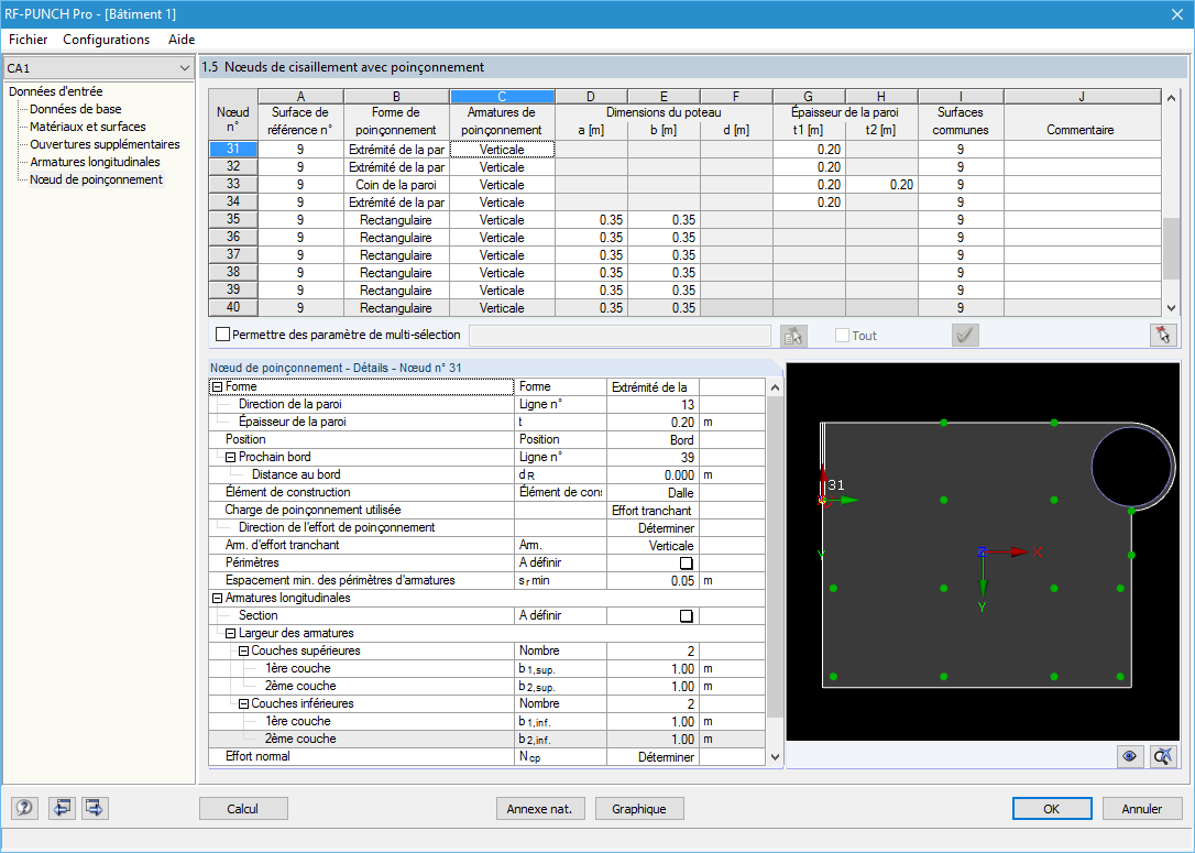 Définition des paramètres de poinçonnement