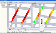 Vérification de l'acier dans RFEM sans (à gauche) et avec (à droite) la plasticité RF-STEEL