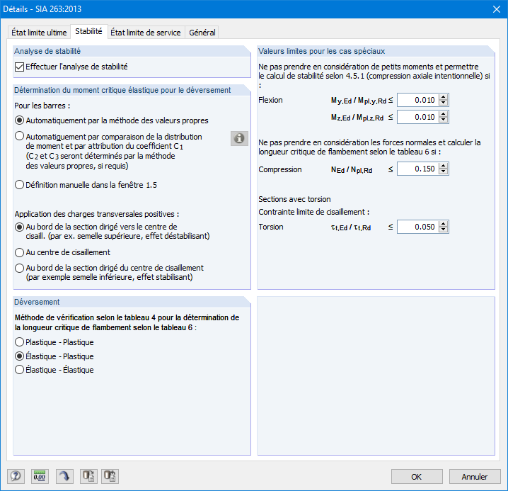 Detaileinstellungen Stabilität