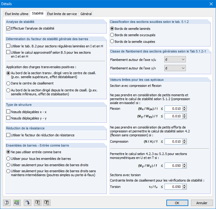 Detaileinstellungen zur Bemessung