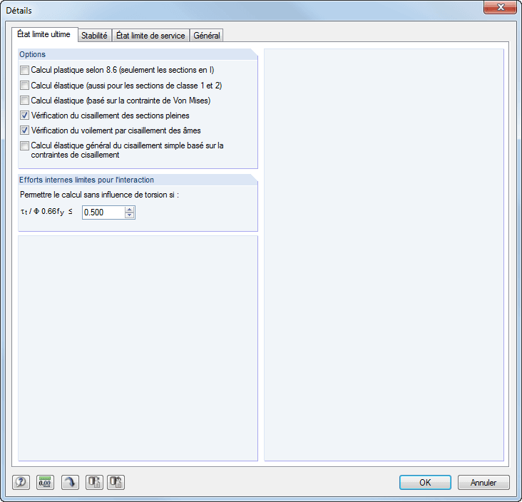 Detaileinstellungen Tragfähigkeit