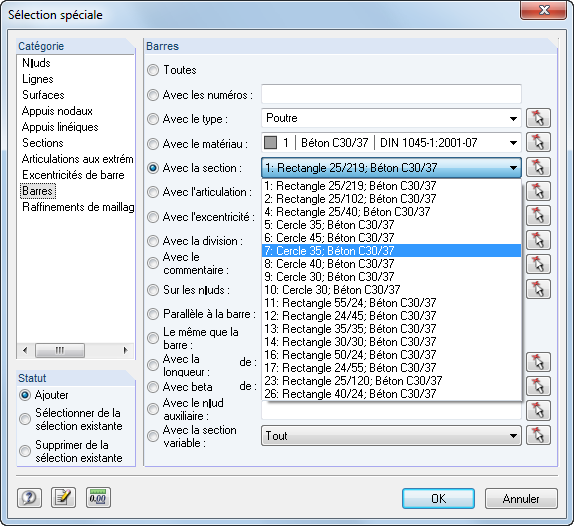 Selektionskriterien zur grafischen Auswahl