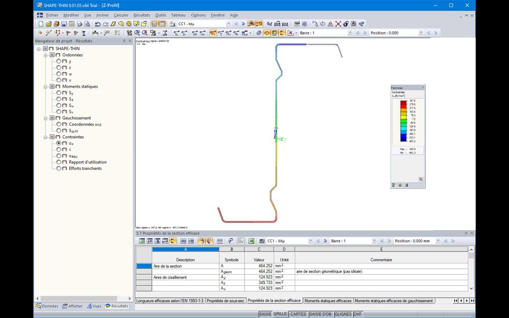 Section efficace d'un profilé en Z formé à froid dans SHAPE-THIN 9