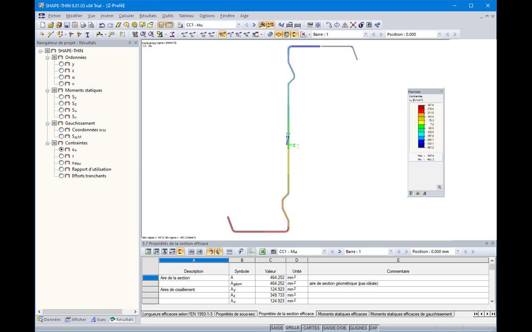 Section efficace d'un profilé en Z formé à froid dans SHAPE-THIN 9