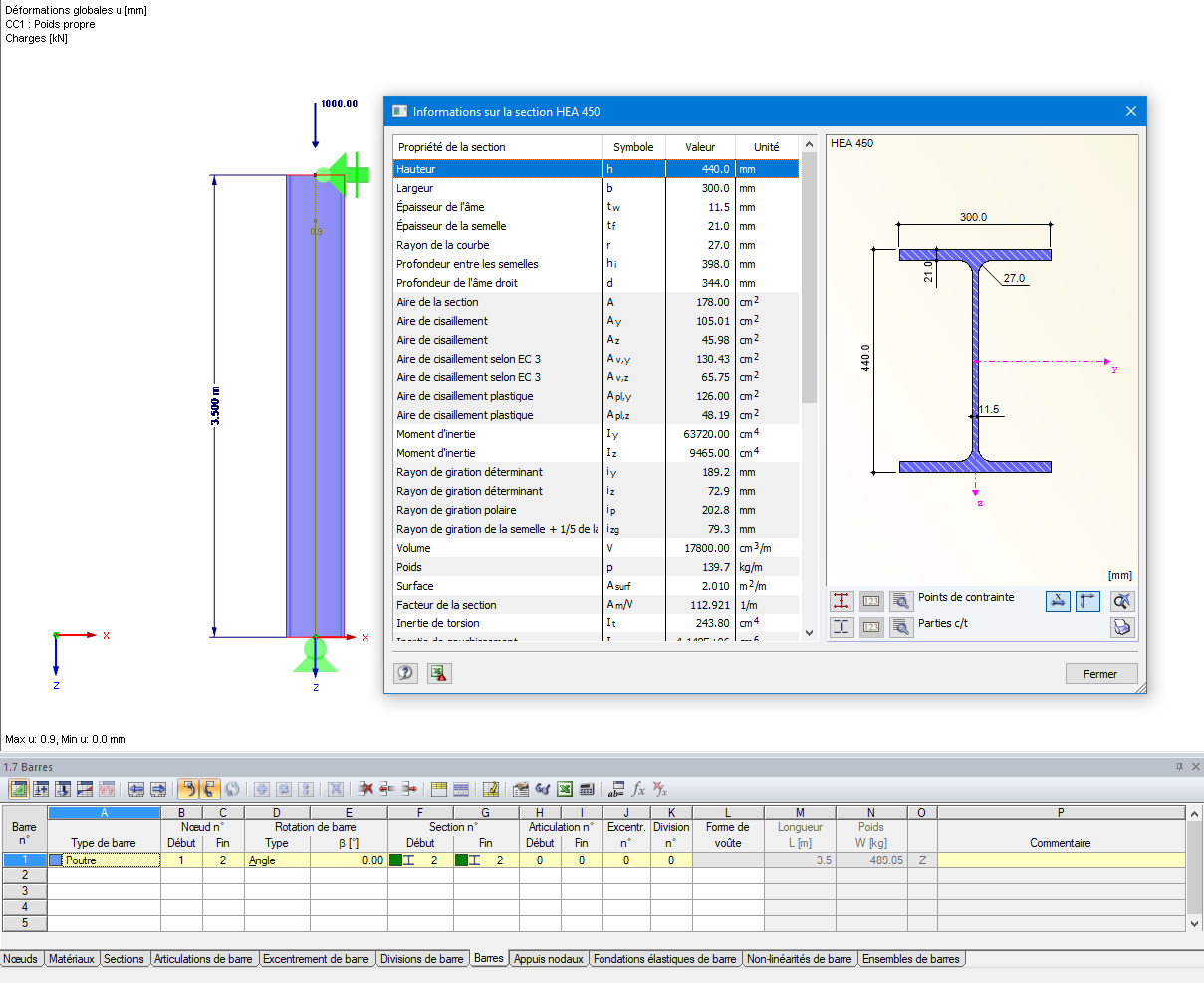 Section de poutre HEA 240, S355