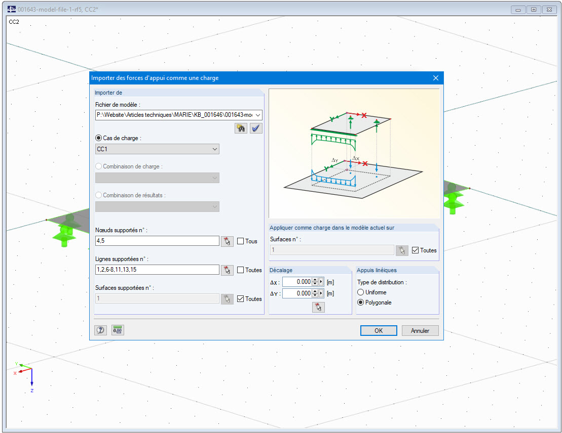 Boîte de dialogue « Importer des forces d’appui comme une charge »