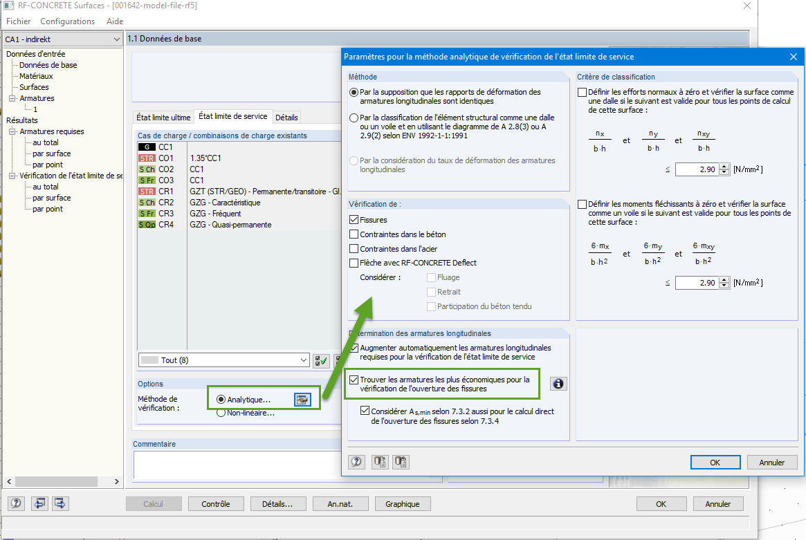 RF-CONCRETE Surfaces : Trouver les armatures les plus économiques pour la vérification de l’ouverture des fissures