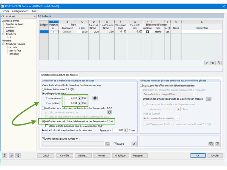Ouverture des fissures inférieure à 0,2 mm