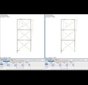 Comparaison des modes propres sans considération (à gauche) et avec considération des barres de traction (à droite)