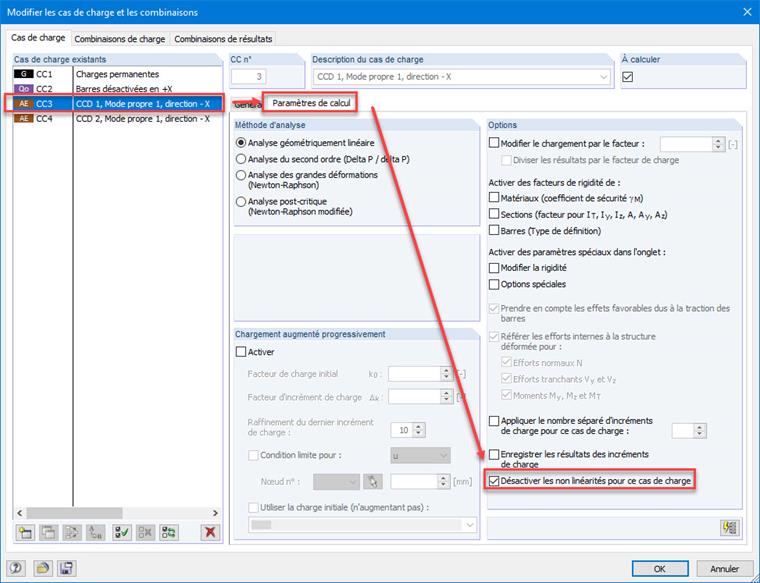 Option « Désactiver les non-linéarités pour ce cas de charge »