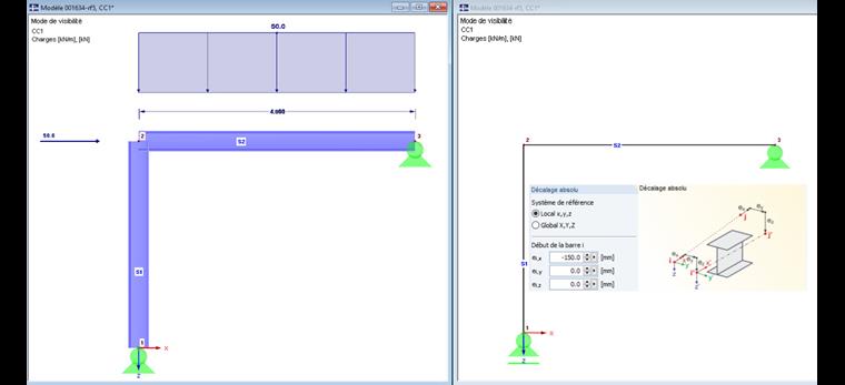 Modèle 2 avec excentrement de barre et décalage axial