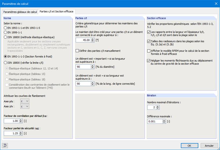 Paramètres de calcul