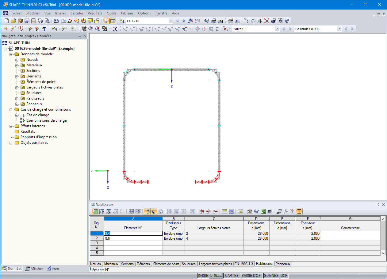 Tableau 1.8 Raidisseurs