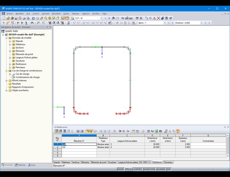 Tableau 1.8 Raidisseurs